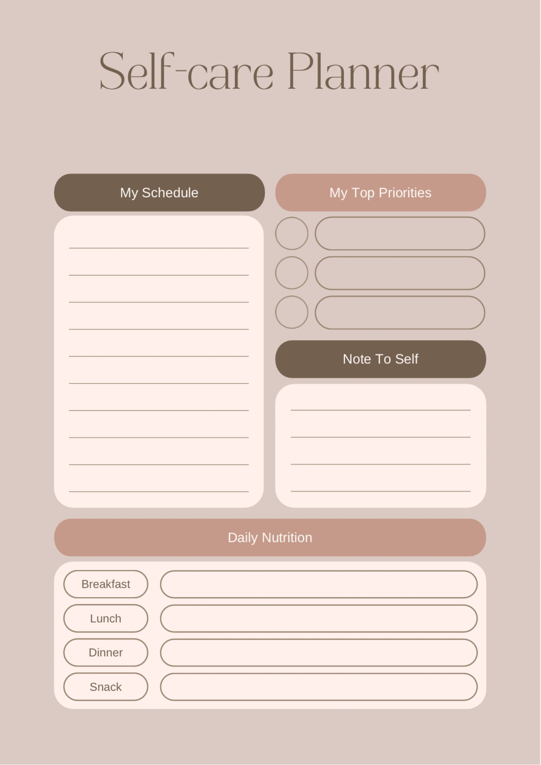 Free Self - care planner - Booksinsta