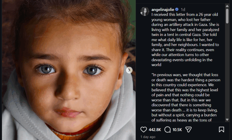 Photo of Angelina Jolie Shares Letter From Young Woman in Gaza Detailing Life After War